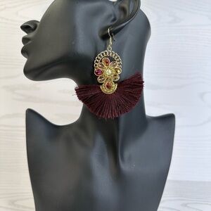 New handmade Elegant Gold and Burgundy Tassel Earrings 14k gold platted